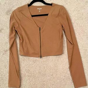 tan long sleeve zip up top